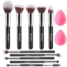 Produktbild: BEAKEY Pinselset Makeup Professionelles Foundation Make up Pinsel Set Premium Puderpinsel Lidschatten Blush Schminkpinsel Set Beauty Schwamm (10+2 Stück, Silber)