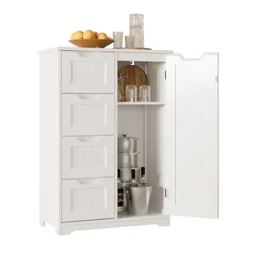 Produktbild: Bealife Badezimmerschrank Badschrank Schmal Beistellschrank mit 4 Schubladen Schranktür Verstellbare Trennwand Geeignet für Badezimmer Wohnzimmer Küche Flur