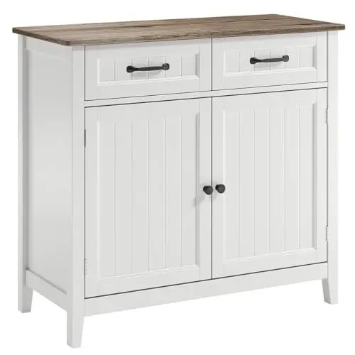 Produktbild: Bealife Küchenschrank, Kommode mit 2 Schubladen und 2 Türen, Sideboard Küchenbuffet mit Arbeitsplatten für Küche,Wohnzimmer, Flur und Esszimmer (Grau)