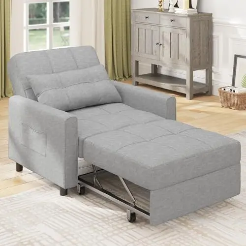 Produktbild: Bealife Relaxsessel, Schlafsessel mit Verstellbarer Rückenlehne, Fernsehsessel, Klappbares Schlafsofa, Relaxsessel fürs Wohnzimmer,Schlafzimmer (Hellgrau)