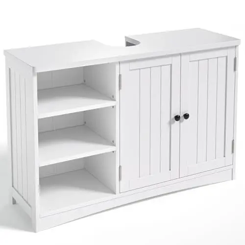 Produktbild: Bealife Waschbeckenunterschrank, Badezimmerschrank 90 x 30 x 60 cm, mit 2 Türen, 5 Fächern und höhenverstellbarem Einlegeboden in 3 Stufen, Magnetverschluss, viel Stauraum, wasserabweisend (Weiß)