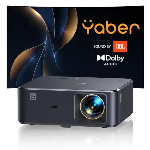 Produktbild: Beamer 4K mit Android TV, Sound by JBL, Dolby Audio, NFC, Autofokus, Auto Trapezkorrektur, WiFi6, Bluetooth, YABER K2s 800 ANSI 1080P Full HD Beamer Heimkino 300