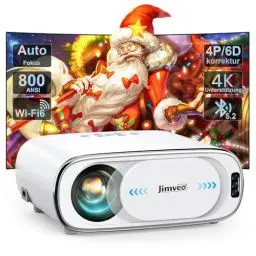 Produktbild: Beamer 4K KI Auto-Objektivdeckel Auto-Fokus Auto-6D Trapezkorrektur Smart Beamer WiFi6 Bluetooth Jimveo 26000L 1080P Full HD Tragbare Projector 50% Zoom,300