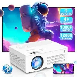 Produktbild: Beamer 4K Unterstützt, 15000L Native 1080P 5G WiFi Bluetooth Projektor mit 50% Zoom, AKATUO Mini Beamer Heimkino Outdoor Beamer für Handy Phone, Kompatibel mit Smartphone/HDMI/USB/Laptop/Fire TV Stick