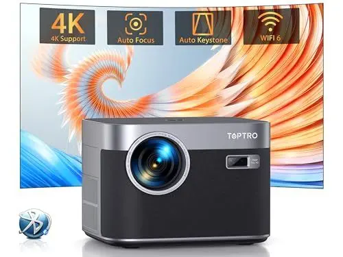Produktbild: Beamer 4K Unterstützung<strong>Net-Flix & Autofokus/Trapezkorrektur:</strong>  Full HD 1080P Beamer Heimkino WiFi6 Bluetooth, 28000 Lumen TOPTRO LED Video Projektor Beamer mit You-Tube/Dis+