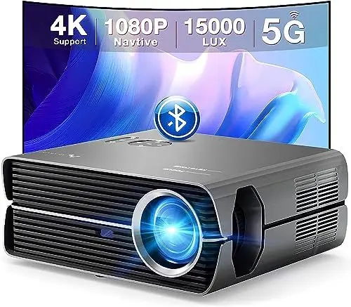 Produktbild: Beamer 4K heimkino, Mini Beamer Full HD, 1080P 5G WiFi Bluetooth 12000 Lumen Video Projektor Portable Tasche, Beamer LED Handy, Hohe Helligkeit, kompatibel mit Mobiler, Fire Stick, Smartphone, Rd-838