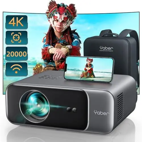 Produktbild: Beamer, (Autofokus/Trapezkorrektur) Beamer Heimkino, 1080P Full HD Beamer Unterstüt 4K Video mit WiFi6 Bluetooth, YABER 28000 Lumen Tragbare Projektor Outdoor 300