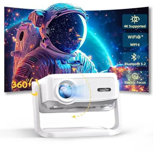 Produktbild: Beamer (Elektrischer Fokus und Auto Keystone) 4K Full HD 1080P Unterstützt,WiFi 6 und Bluetooth Mini Beamer, 300 Zoll, 360-Grad-Drehbar Beamer, Ideal für Heimkino und Outdoor, Kompatibel mit Handy,PC