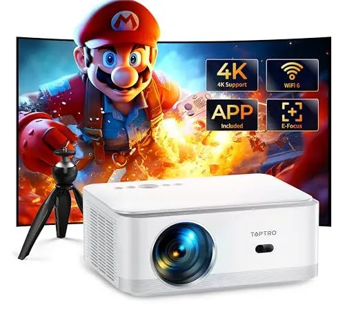 Produktbild: Beamer Heimkino Native 1080P HD Unterstützt 4K, Video Projector mit Android TV <strong>Elektrischer Fokus & Auto Trapezkorrektur:</strong>  WIFI6 Bluetooth, Smart Beamer 750 ANSI mit Stativ für Outdoor/Handy/PC