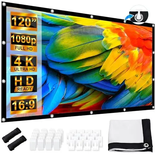Produktbild: Beamer Leinwand 120 Zoll, LEORFI Projektionsleinwand Outdoor 16: 9 HD, Tragbare Faltbar Anti-Falten Projektion leinwand 275x156cm, Doppelseitige Projektion, Projektor Leinwand für Camping und Heimkino