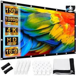 Produktbild: Beamer Leinwand 150 Zoll, LEORFI Projektionsleinwand Outdoor 16: 9 HD, Tragbare Faltbar Anti-Falten Projektion leinwand 336x190cm, Doppelseitige Projektion, Projektor Leinwand für Camping und Heimkino