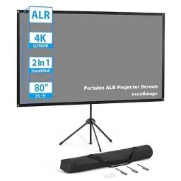 Produktbild: Beamer Leinwand mit Stativ, ALR Projektion Leinwand, 80 Zoll 16:9, Tragbar Projektor Leinwand, Hoher Kontrast, Arbeit bei Umgebungslicht, einfache Einrichtung, Ideal für Heimkino, innen/außen Filme.