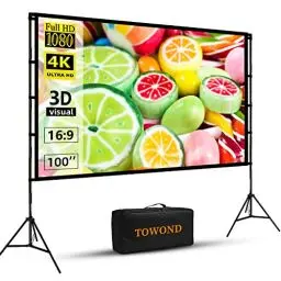 Produktbild: Beamer Leinwand mit Stativ, Towond 100 Zoll Indoor Projektor Leinwand Tragbare Outdoor Kino Leinwand, 16:9 HD Rear Front Garten Projektion Leinwand mit Tragetasche für Home Party Theater Nächte