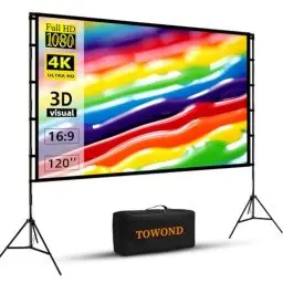 Produktbild: Beamer Leinwand mit Stativ, Towond 120 Zoll Tragbare Indoor Outdoor Beamer Leinwand, Faltenfrei Rückseite Front 16:9 HD Faltbare Projektion Leinwand mit Tragetasche für Haus Hinterhof Theater Nächte