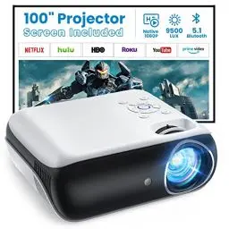 Produktbild: Beamer, Mini Beamer 4K Bluetooth 5.1 Tragbar Heimkino Multimedia Projector 10000Lux Mit 100'' Bildschirm, Kompatibel mit HDMI USB AV,Smartphones,Laptops,TV Stick,PS5