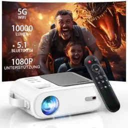 Produktbild: Beamer, XIWBSY 10000 Lumen Mini Beamer 1080P Unterstützt, 5G WiFi LED Heimkino Portable Beamer Klein, Beamer Bluetooth Kompatibel mit TV Stick/X-Box/DVD/Laptop/Smartphone/Android/HDMI/USB