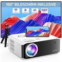 Produktbild: (Autofokus/Trapezkorrektur) Beamer 4K unterstützt, XuanPad Nativer 1080P 6G WiFi Bluetooth Beamer, 26000L Outdoor/Heimkino Video Projektor mit Stativ für iOS/Andriod/TV Stick