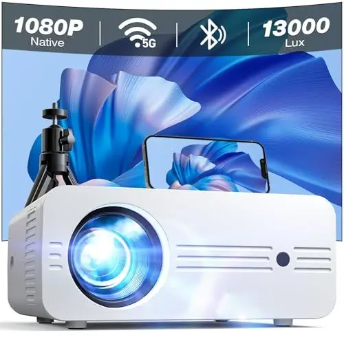 Produktbild: Beamer mit Tasche, Full HD 1080P 4K Unterstützt 13000 Lux, iZEEKER Mini Beamer 5G WiFi Bluetooth, Projektor Handy 300” Heimkino Kompatibel mit iOS Android HDMI TV Stick PS5 (Stativ Inklusive)