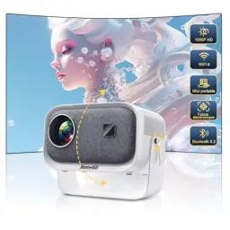 Produktbild: Beamer<strong>Elektrischer Fokus/Trapezkorrektur:</strong> ±360° Rotating 19000L 1080P HD Mini Beamer Jimveo Sky Beamer WiFi6 Bluetooth Projektor Unterstützt 4K Heimkino 300'' Display mit TV Stick/iOS/Android/USB