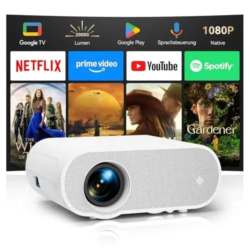 Produktbild: Beamer<strong>Google TV/Netflix:</strong>  Beamer 4K mit Play Store, 20000 Lumen Mini projektor Full HD 1080P, LED projektor 4K Heimkino mit Sprachsteuerung, Projektor Handy Kompatibel mit Smartphone/Laptop/HDMI