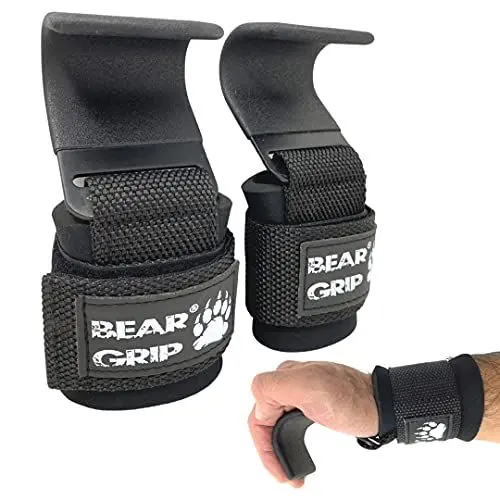 Produktbild: BEAR GRIP Gewichtheberhaken, rutschfeste gummierte Griffe (schwarz)