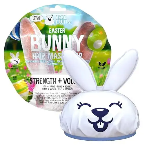 Produktbild: Bear Fruits Easter Bunny Stark + Geschmeidiges Haar, Haarmaske 20ml + Wiederverwendbare Haube. Trockenes, Geschädigtes Haar Wirkt Gesünder, Voller Sprungkraft, Lebendig und Kräftig. Vegane Formel