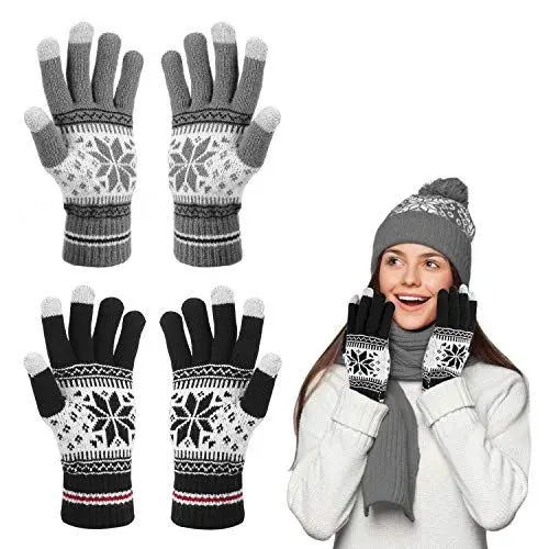 Produktbild: Bearbro Winter Touchscreen Handschuhe Schnee Blume Druck halten warm für Frauen und Männer für Skifahren Radfahren Arbeiten und SMS