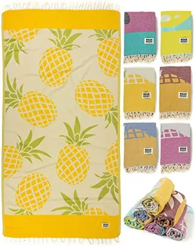 Produktbild: BEARFOOT XXL Strandtuch groß, Baumwolle Oeko-TEX®, 180x90cm, Handtuch Saunahandtuch Badetuch Hamamtuch, bunt, weich, leicht | Damen, Herren | Strand, Sauna (Pineapple-Yellow, 180x90cm)