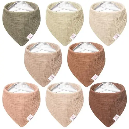 Produktbild: Bearmoss Lätzchen Baby Dreieckstuch Musselin Halstuch Baby für Junge und Mädchen,100% Baumwolle Verstellbare 8 Stück (Kokosnuss-Mocca)
