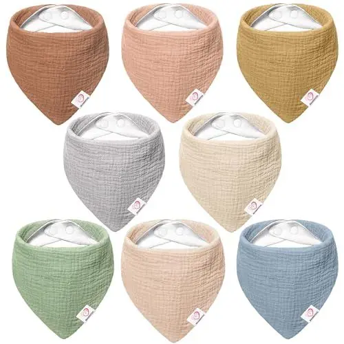 Produktbild: Bearmoss Lätzchen Baby Dreieckstuch Musselin Halstuch Baby für Junge und Mädchen,100% Baumwolle Verstellbare 8 Stück (Neutral-Pastell)