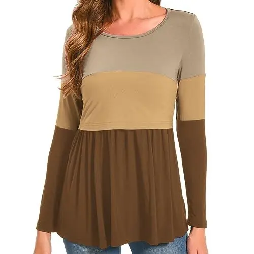Produktbild: Bearsland Women's Nursing Tops Long Sleeve Scoop Neck Breastfeeding Shirt Maternity Clothes, Khaki, L