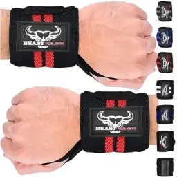 Produktbild: BEAST RAGE Zughilfen für Krafttraining (Fitness Straps) Kreuzheben Gurte Frauen Männer (Gepolstert) Gewichthebergurte Baumwolle Handgelenkstütze Griffe Hantel Bar (Lifting Straps) (‎SchwarzRot)