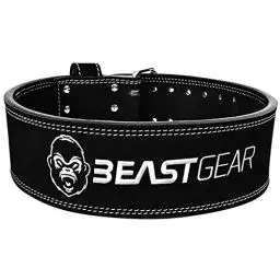 Produktbild: Beast Gear PowerBelt – Premium Powerlifting Gürtel mit Doppelter Dornschließe - 10,2cm x 10mm Nubukleder Kraftsport Gewichthebergürtel Nietengürtel - XL