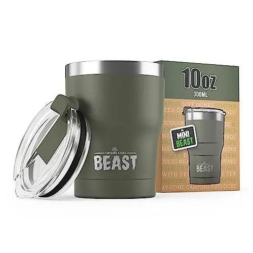 Produktbild: Beast Thermobecher 300 ml (10 oz) - Armeegrün I Mehrweg Thermo Kaffeebecher To Go I Doppelwandiger Trinkbecher aus Edelstahl I Perfekt für Kaffee oder Eiskaffee I BPA-frei