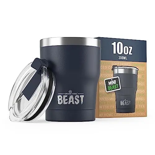Produktbild: Beast Thermobecher 300 ml - Navy blau I Mehrweg Thermo Kaffeebecher To Go mit 2 Strohhalmen & Reinigungsbürste I Doppelwandiger Trinkbecher aus Edelstahl I Perfekt für Kaffee oder Eiskaffee I BPA-frei