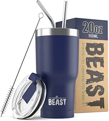 Produktbild: Beast Thermobecher 550 ml - Königsblau I Mehrweg Thermo Kaffeebecher To Go mit 2 Strohhalmen & Reinigungsbürste I Doppelwandiger Trinkbecher aus Edelstahl I Perfekt für Kaffee oder Eiskaffee