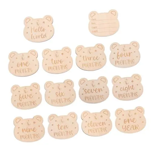 Produktbild: Beatifufu 14 Stück Meilenstein Babykarten Wachstumskarten Monatsschilder Meilensteinschild Holz Meilensteinkarten Meilensteinscheiben Holz Monatskarten Meilenstein Holzkarten