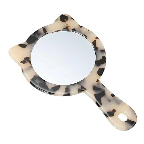 Produktbild: Beatifufu Modischer Spiegel Aus Acryl-marmor Im Katzendesign Tragbarer Runder Schminkspiegel Für Damen Für Unterwegs