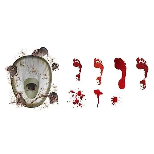 Produktbild: Beatifufu Selbstklebender Halloween-Toiletten-Rattenaufkleber Fußabdruck Blutmuster dickeres PVC sicher für Badezimmer