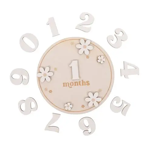 Produktbild: Beatifufu 1 Set Neugeborenen Gedenktafel Ankündigungsschild Monatliche Meilensteinscheiben Holzschilder Für Das Kinderzimmer Holz Monats Meilensteinmarkierung Meilensteinkarten