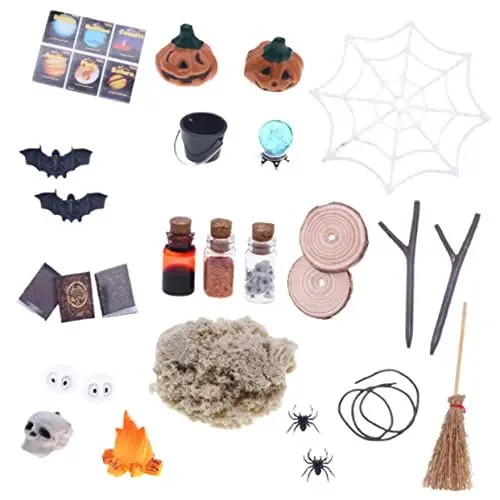 Produktbild: Beatifufu 26st Mini-hausornamente Halloween-puppenhaus Halloween-dorf-ornamente Kahle Miniaturzweige Halloween-miniatur Kinder Spielen Hausspielzeug Feengarten-dekoration Besen Plastik