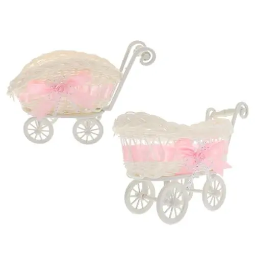 Produktbild: Beatifufu Simulation Rattanwagen Babyparty-korb Süßigkeitenhalter Geschenkkorb Aus Pp-material Für Hochzeits Und Partydekorationen
