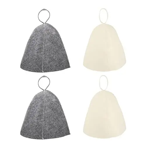 Produktbild: Beatifufu 4 Stück Filz Duschhaube Herren Damen Duschkappe Saunahut Saunamütze Badehut Dampfbad Hut Russischer Hut Saunakopfabdeckung Badehaushut Weiß Atmungsaktiv Mann Gefühlt Strohhut