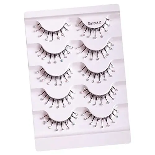 Produktbild: Beatifufu Künstliche Wimpern Mit Diamanten 5 Paar Wimpernverlängerungen Für Frauen Mädchen Make-up Party Halloween Weihnachten