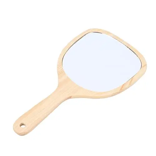 Produktbild: Beatifufu Handspiegel Mit Holzgriff Für Make-up Badezimmerspiegel Wandmontage Mit Hakenloch Geeignet Für Damen Zuhause Und Unterwegs