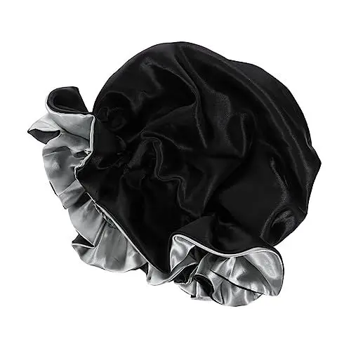 Produktbild: Beatifufu Doppellagige Schlafmütze Aus Satin Mit Spitze Und Blumenmuster Für Make-up-haare