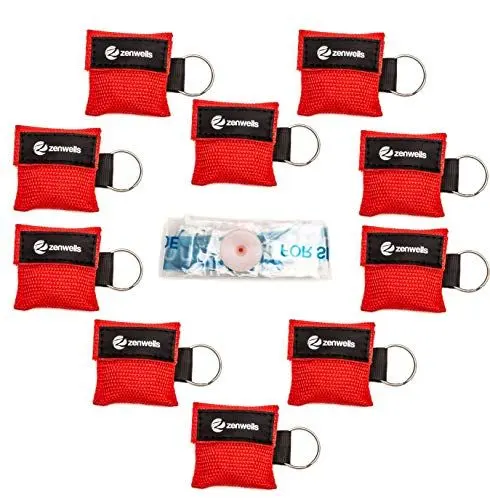 Produktbild: Beatmungsmaske Schlüsselanhänger 10 Stück (ROT) - CPR Maske Face Shield - Erste Hilfe Beatmungsmasken für Erwachsene und Kinder - Perfekter Schutz für den Notfall