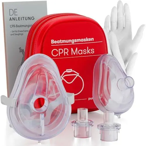 Produktbild: Beatmungsmasken Set (1x Erwachsene, 1x Kinder) - Beatmungsmaske Erste Hilfe - CPR Beatmungsmaske - Hygienischer Mund-zu-Mund Beatmung Schutz für Notfälle und Rettungseinsätze
