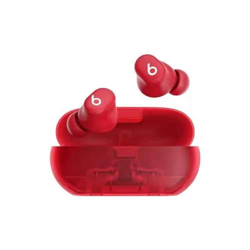 Produktbild: Beats Solo Buds – kabellose Bluetooth In-Ear Kopfhörer | 18 Stunden Akkulaufzeit | Apple & Android-Kompatibilität | Eingebautes Mikrofon - Transparent-Rot