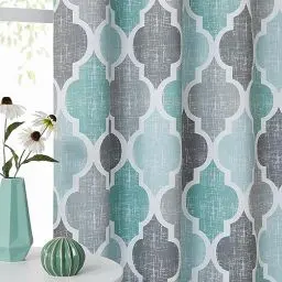 Produktbild: Beauoop Mintgrün Grau Blickdicht Vorhänge für Wohnzimmer Rautenmuster Verdunklungsvorhang Marokkanisch Geometrisch Abdunkelnd Vorhang Gardinen für Schlafzimmer 2er Set, 130 x 175 cm (H x B)